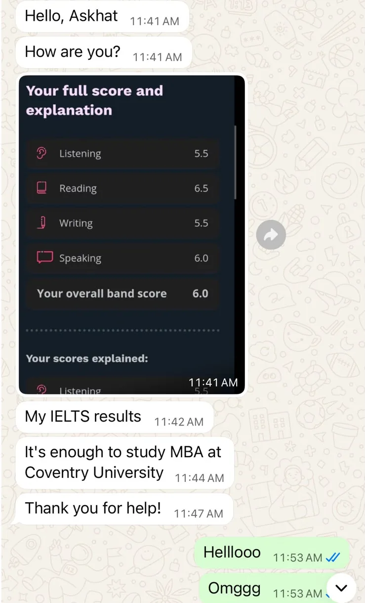 Сообщение студента: результат IELTS достаточен для MBA в Coventry University